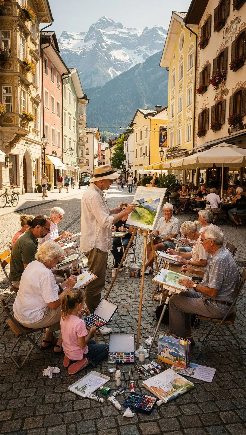 Ein Landschaftsgemälde, das mit Wasserfarben erstellt wurde.
