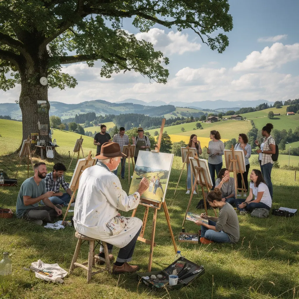 Ein Landschaftsgemälde, das mit Wasserfarben erstellt wurde.