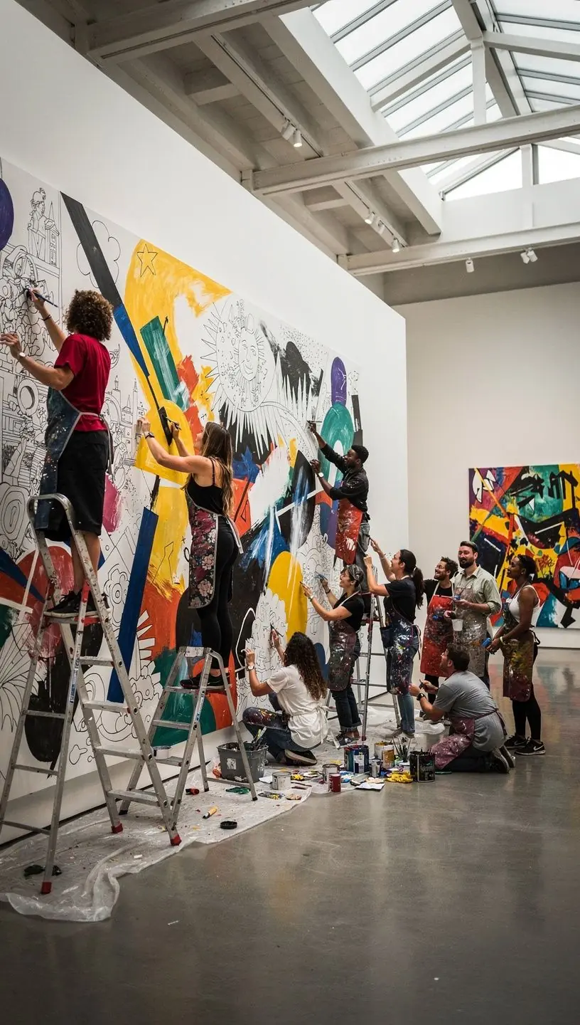 Ein Künstler, der mit Ölfarben auf einer Leinwand malt.